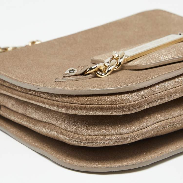 Pre Owned Jimmy Choo Metallic Suede Shadow Chain Bag