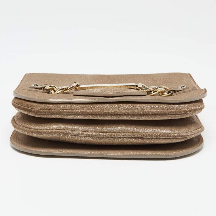 Pre Owned Jimmy Choo Metallic Suede Shadow Chain Bag