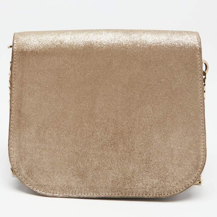 Pre Owned Jimmy Choo Metallic Suede Shadow Chain Bag