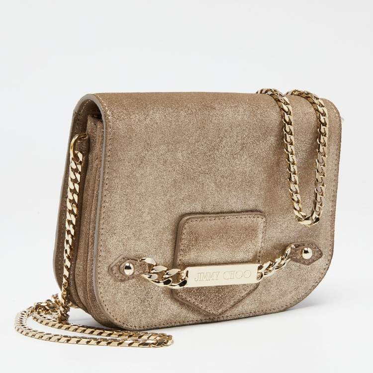 Pre Owned Jimmy Choo Metallic Suede Shadow Chain Bag