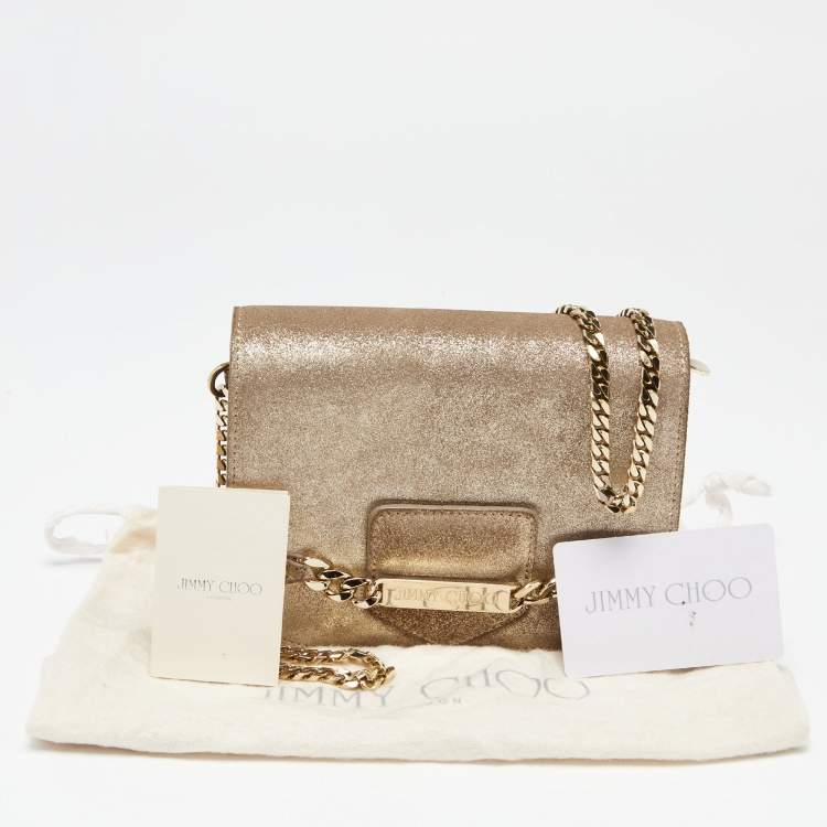 Pre Owned Jimmy Choo Metallic Suede Shadow Chain Bag
