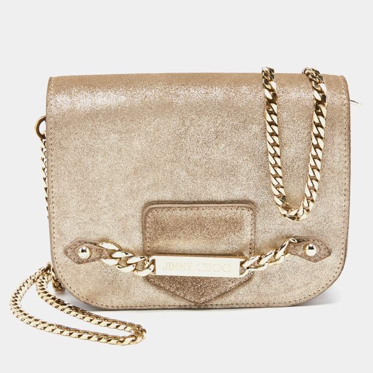 Pre Owned Jimmy Choo Metallic Suede Shadow Chain Bag