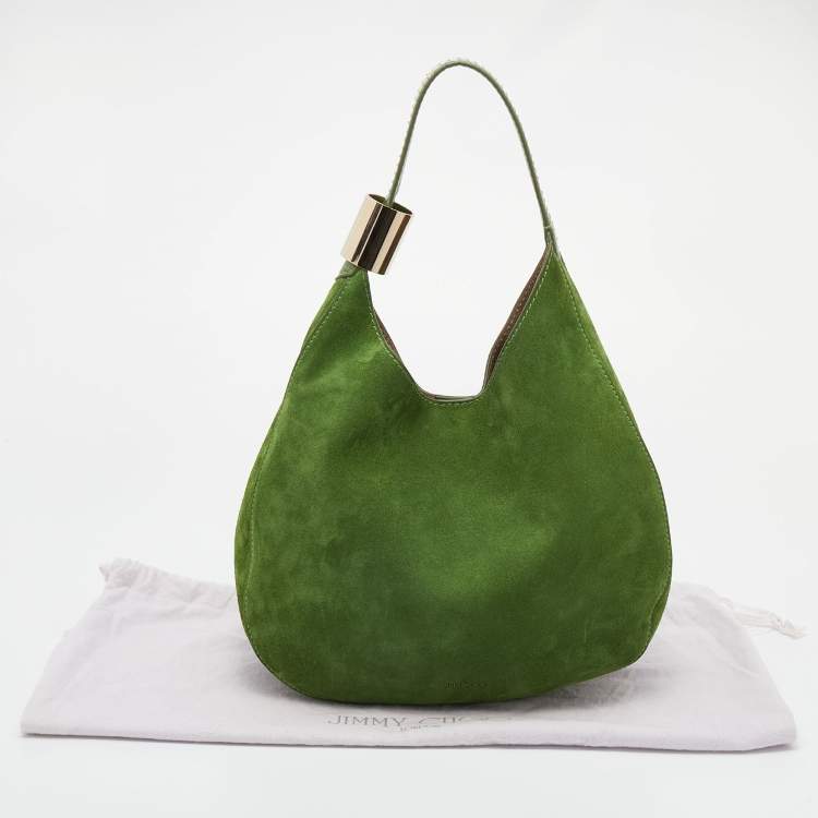 Pre Owned Jimmy Choo Green Suede And Python Stevie Hobo