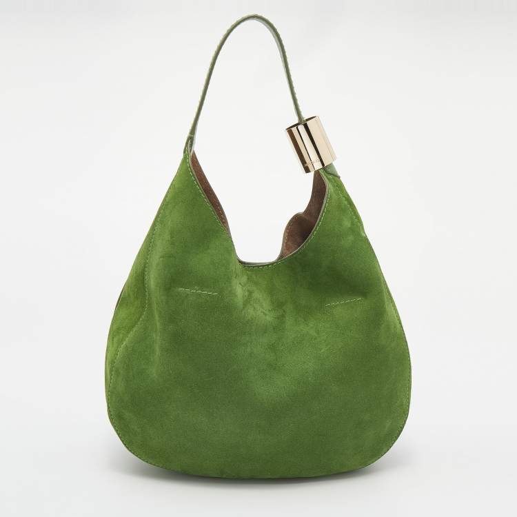 Pre Owned Jimmy Choo Green Suede And Python Stevie Hobo