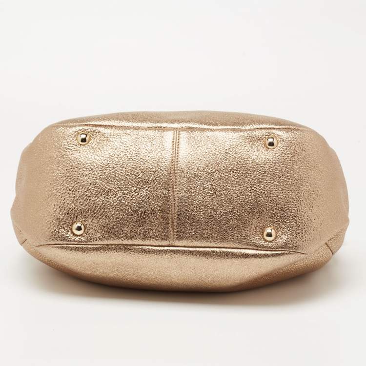 Pre Owned Jimmy Choo Metallic Gold Textured Leather Rania Tote