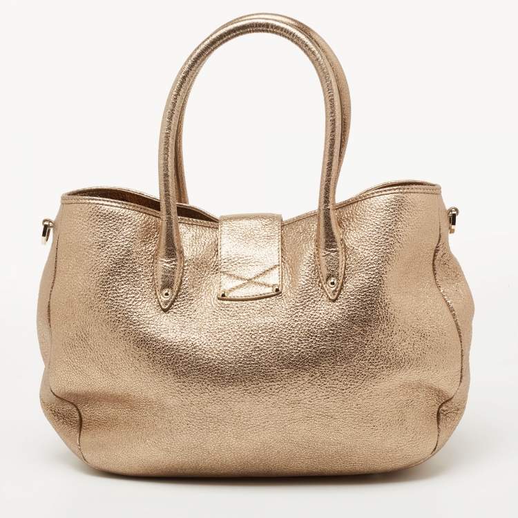 Pre Owned Jimmy Choo Metallic Gold Textured Leather Rania Tote