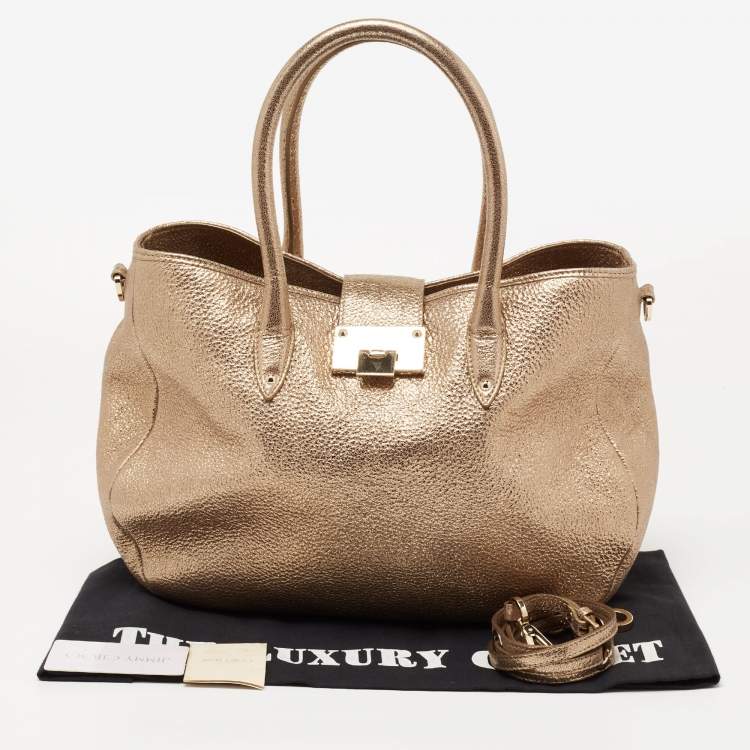 Pre Owned Jimmy Choo Metallic Gold Textured Leather Rania Tote