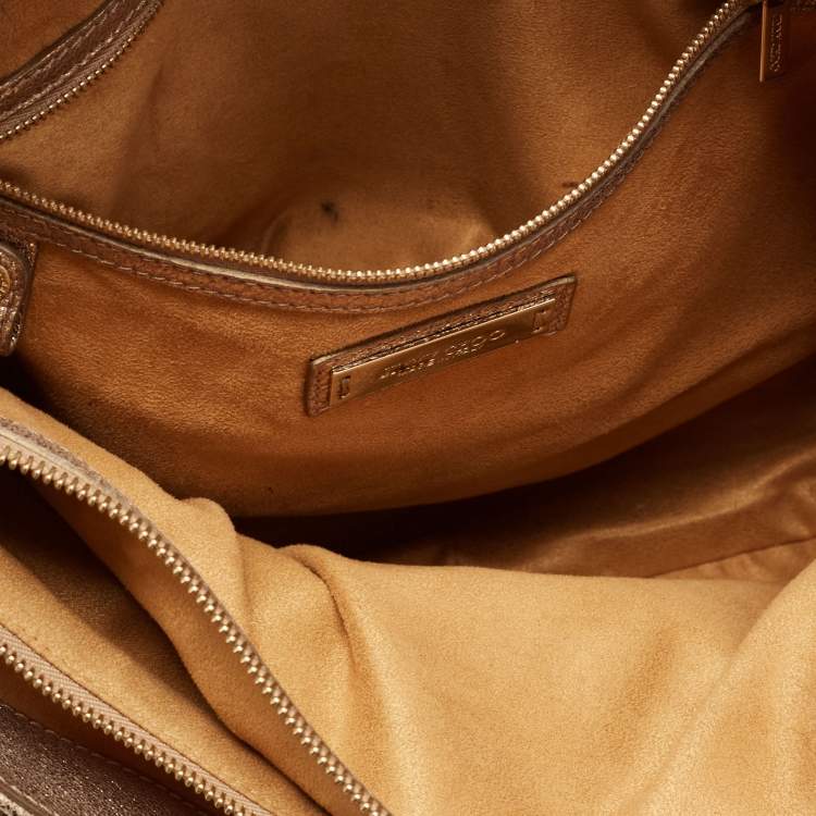 Pre Owned Jimmy Choo Metallic Gold Textured Leather Rania Tote