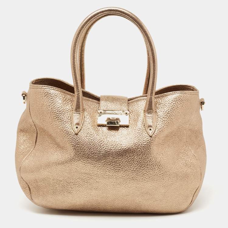 Pre Owned Jimmy Choo Metallic Gold Textured Leather Rania Tote
