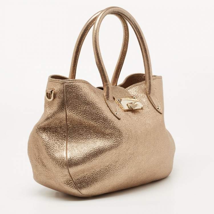 Pre Owned Jimmy Choo Metallic Gold Textured Leather Rania Tote
