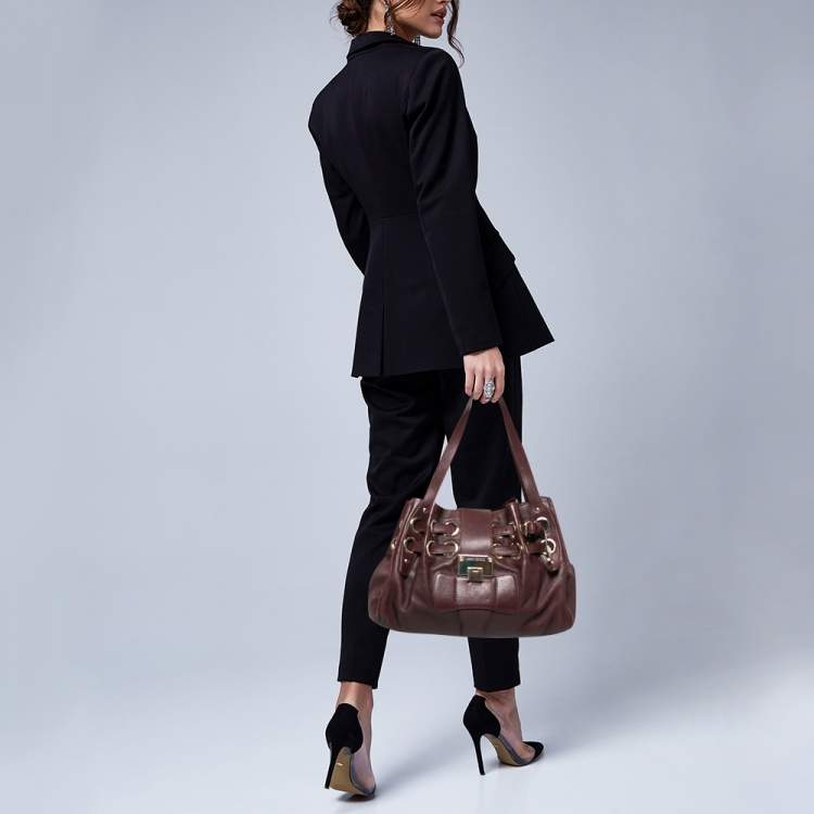 Pre Owned Jimmy Choo Burgundy Leather Riki Tote