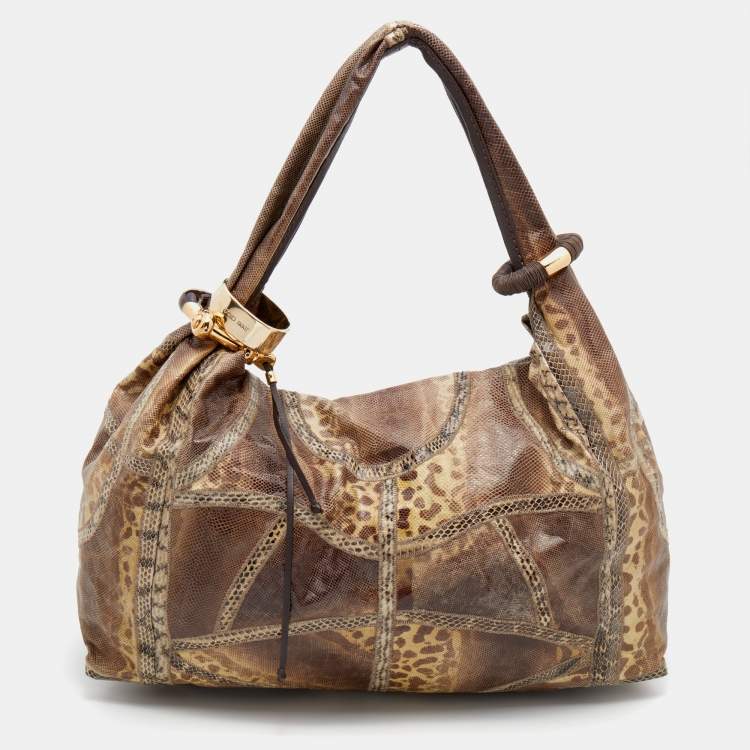 Pre Owned Jimmy Choo Brown Karung and Watersnake Large Saba Hobo