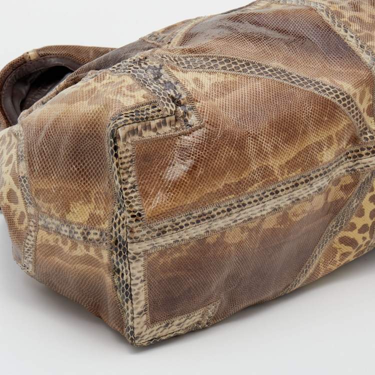 Pre Owned Jimmy Choo Brown Karung and Watersnake Large Saba Hobo