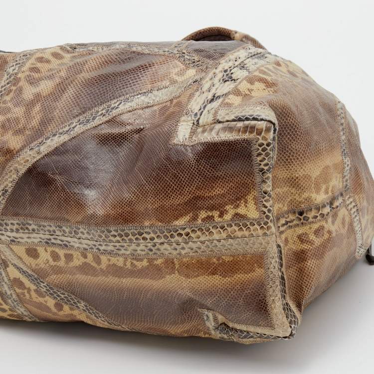 Pre Owned Jimmy Choo Brown Karung and Watersnake Large Saba Hobo
