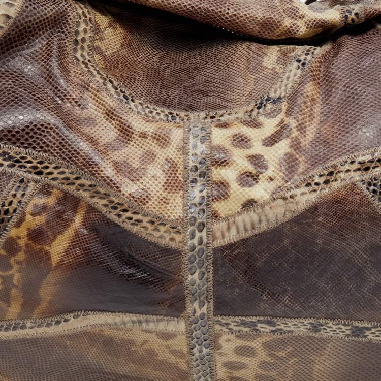 Pre Owned Jimmy Choo Brown Karung and Watersnake Large Saba Hobo