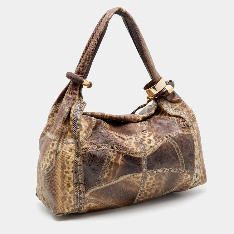 Pre Owned Jimmy Choo Brown Karung and Watersnake Large Saba Hobo