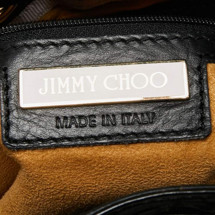 Pre Owned Jimmy Choo Black/Gold Zebra Print Patent Leather Riki Tote