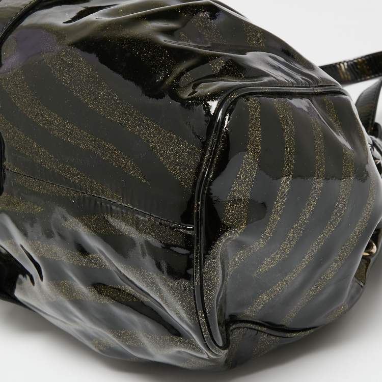 Pre Owned Jimmy Choo Black/Gold Zebra Print Patent Leather Riki Tote