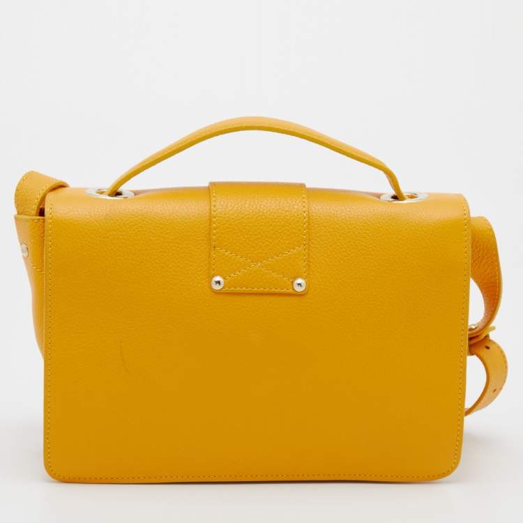 Pre Owned Jimmy Choo Yellow Leather Rebel Flap Top Handle Bag