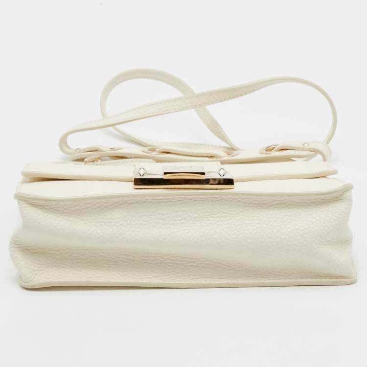 Pre Owned Jimmy Choo White Leather Rebel Top Handle Bag