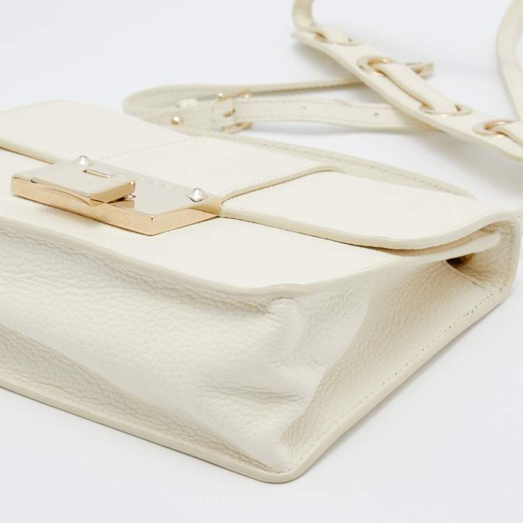 Pre Owned Jimmy Choo White Leather Rebel Top Handle Bag