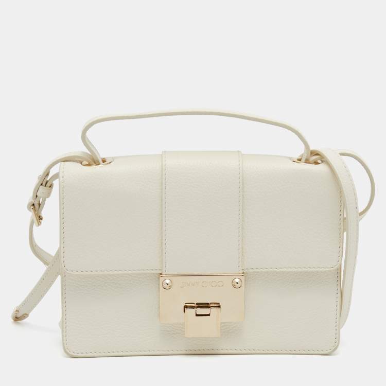 Pre Owned Jimmy Choo White Leather Rebel Top Handle Bag