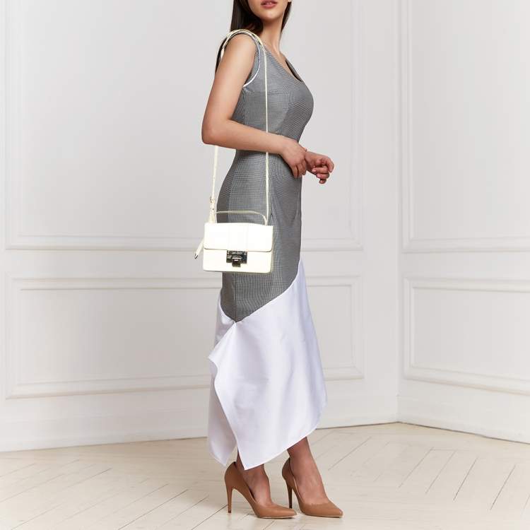Pre Owned Jimmy Choo White Leather Rebel Top Handle Bag