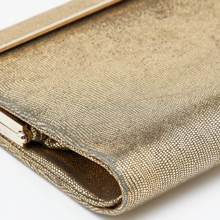 Pre Owned Jimmy Choo Metallic Gold Glitter Cayla Clutch