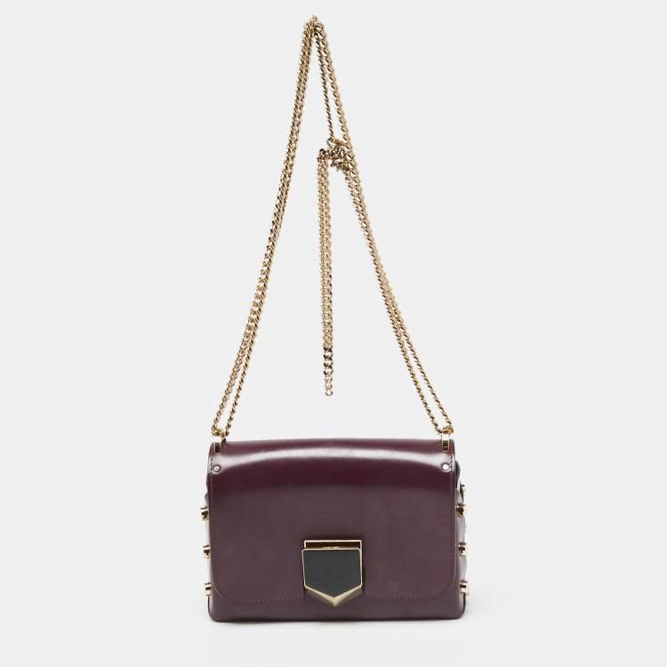Pre Owned Jimmy Choo Dark Burgundy Leather Lockett Petite Crossbody Bag