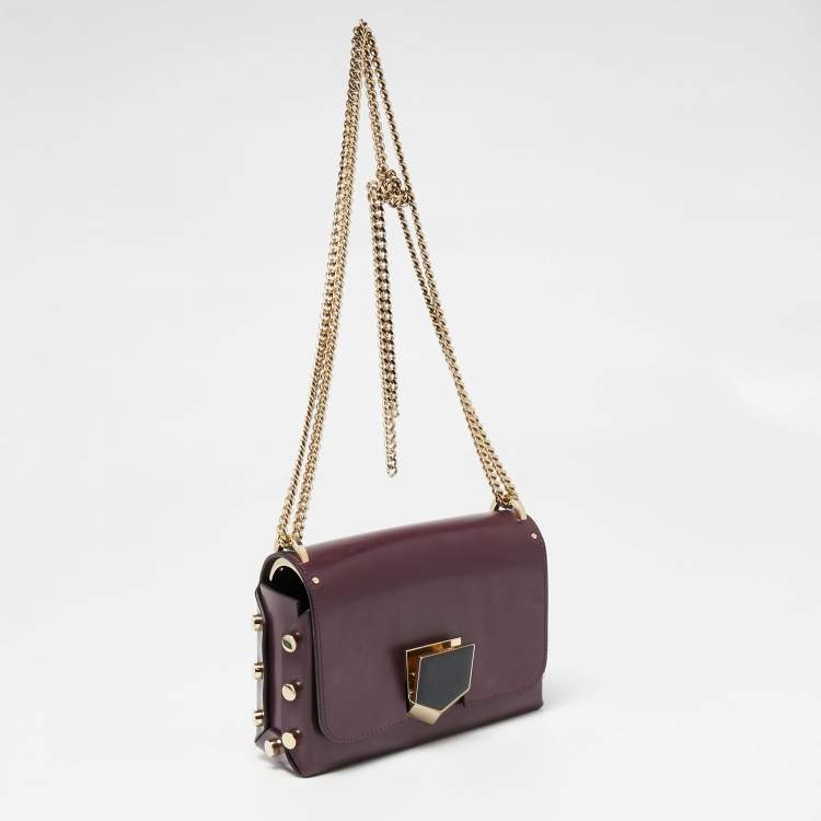 Pre Owned Jimmy Choo Dark Burgundy Leather Lockett Petite Crossbody Bag
