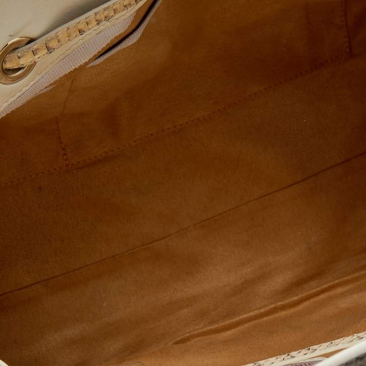 Pre Owned Jimmy Choo Cream/Brown Snakeskin Rosalie Satchel