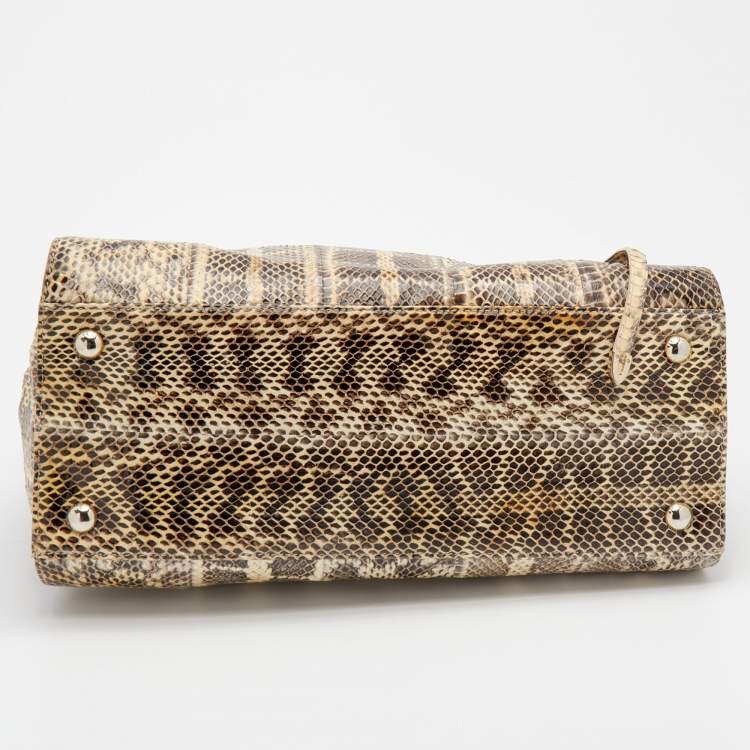 Pre Owned Jimmy Choo Cream/Brown Snakeskin Rosalie Satchel