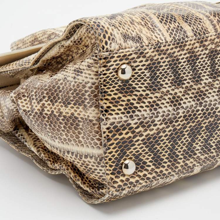 Pre Owned Jimmy Choo Cream/Brown Snakeskin Rosalie Satchel