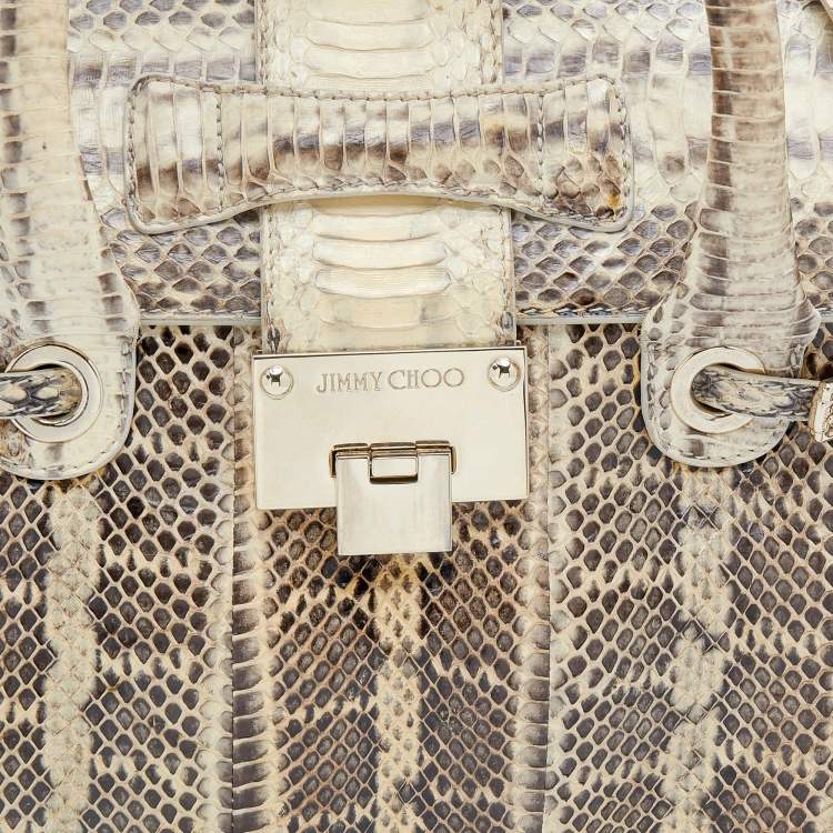 Pre Owned Jimmy Choo Cream/Brown Snakeskin Rosalie Satchel