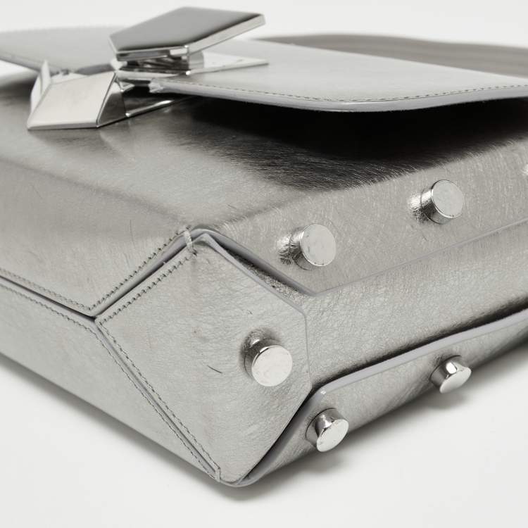 Pre Owned Jimmy Choo Metallic Silver Leather Lockett City Shoulder Bag