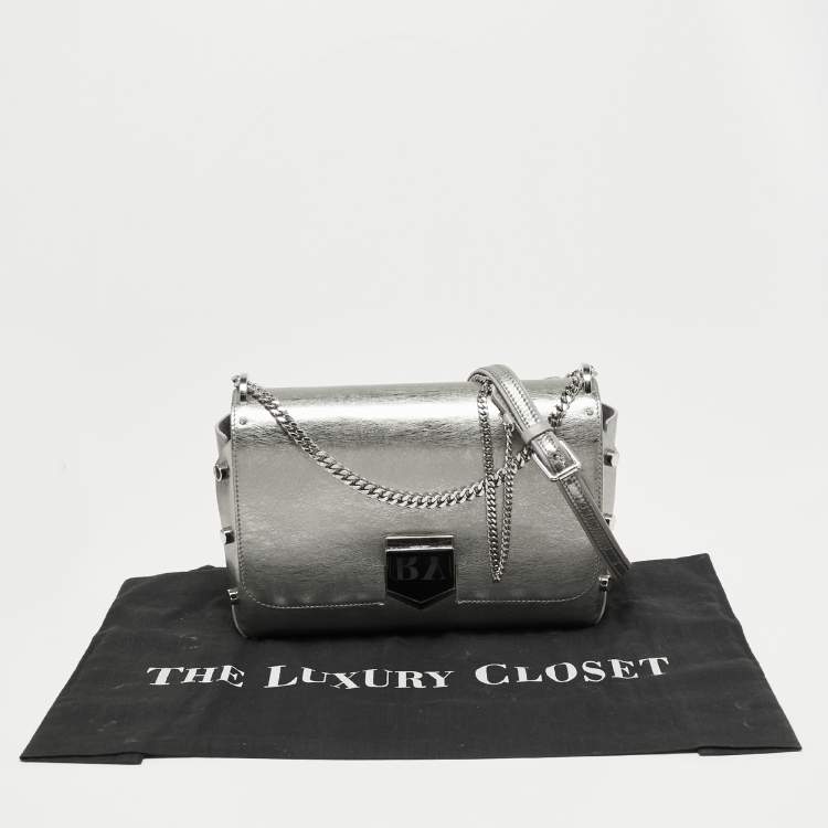Pre Owned Jimmy Choo Metallic Silver Leather Lockett City Shoulder Bag