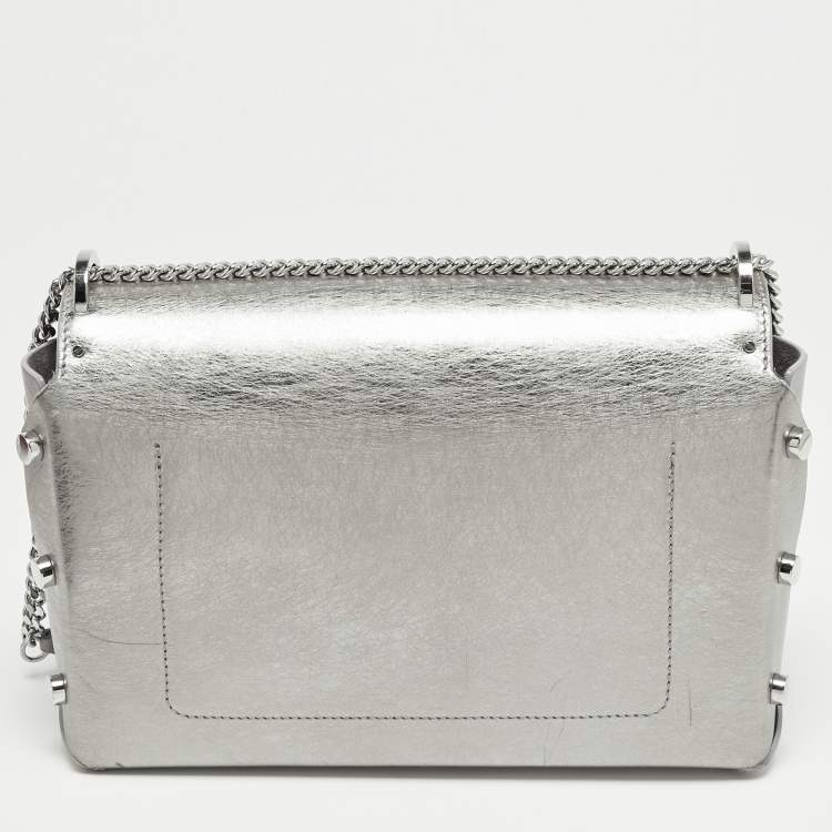Pre Owned Jimmy Choo Metallic Silver Leather Lockett City Shoulder Bag
