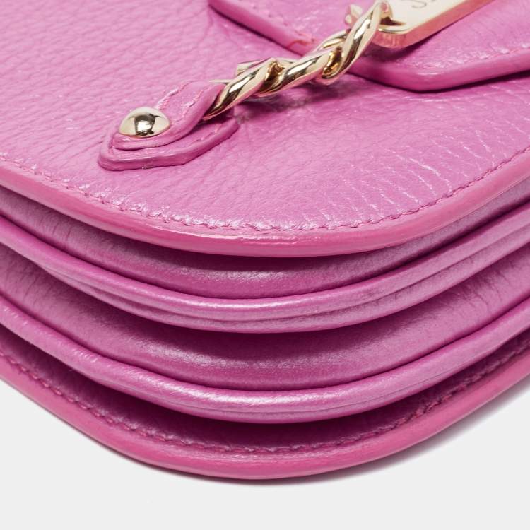Pre Owned Jimmy Choo Pink Leather Shadow Chain Shoulder Bag