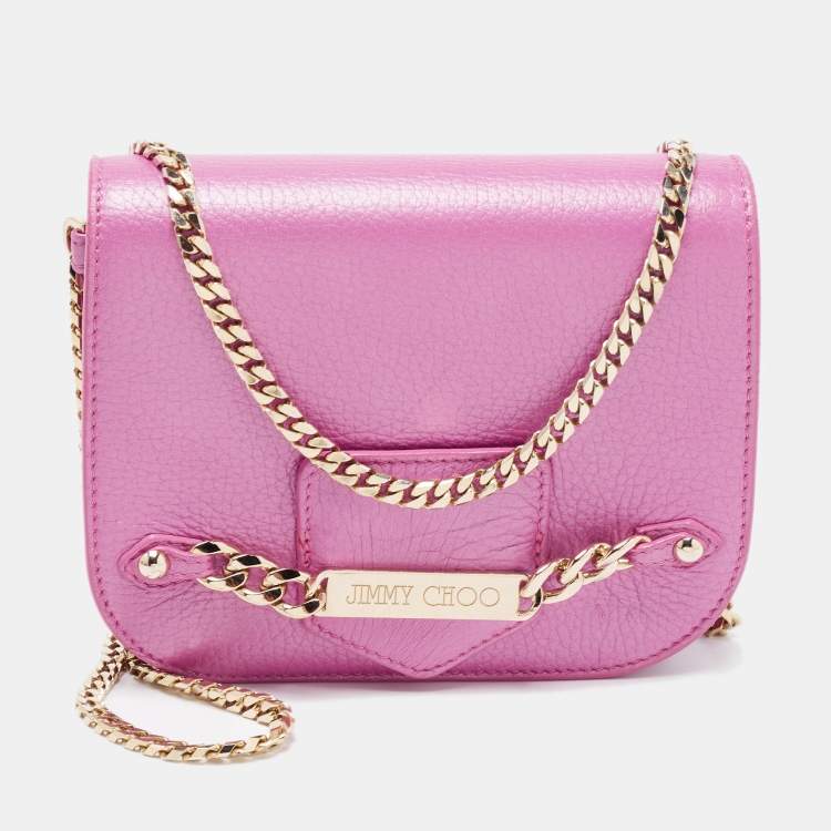 Pre Owned Jimmy Choo Pink Leather Shadow Chain Shoulder Bag