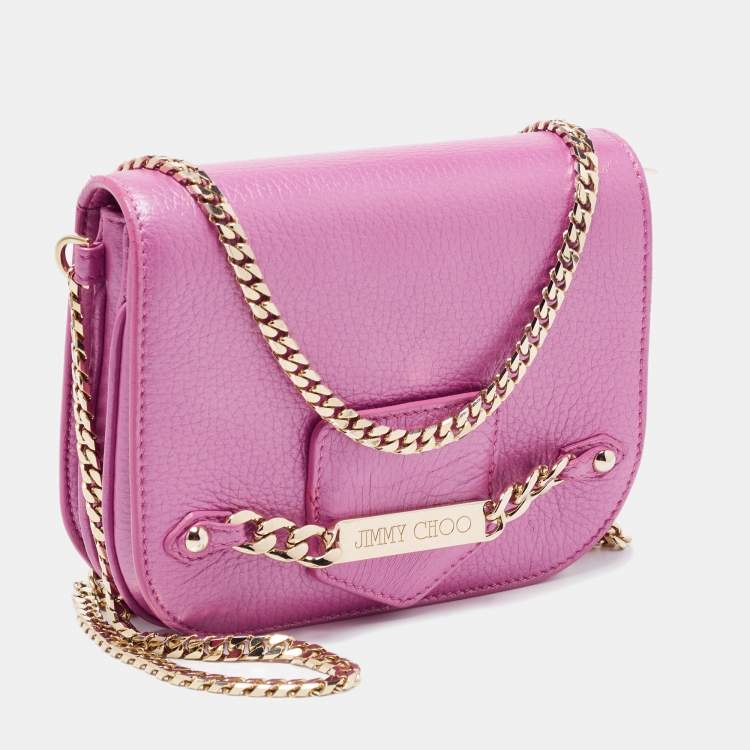 Pre Owned Jimmy Choo Pink Leather Shadow Chain Shoulder Bag