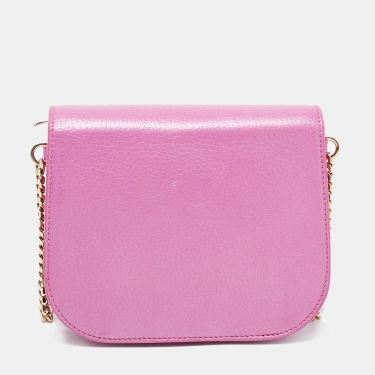 Pre Owned Jimmy Choo Pink Leather Shadow Chain Shoulder Bag
