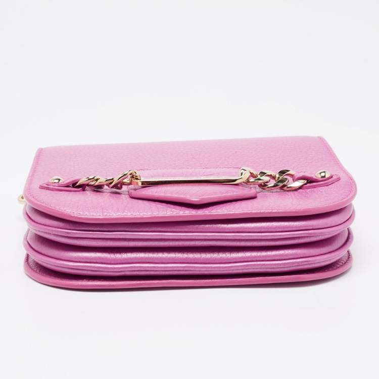 Pre Owned Jimmy Choo Pink Leather Shadow Chain Shoulder Bag