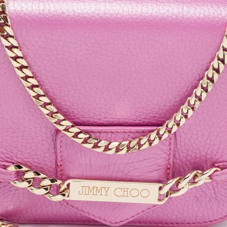 Pre Owned Jimmy Choo Pink Leather Shadow Chain Shoulder Bag