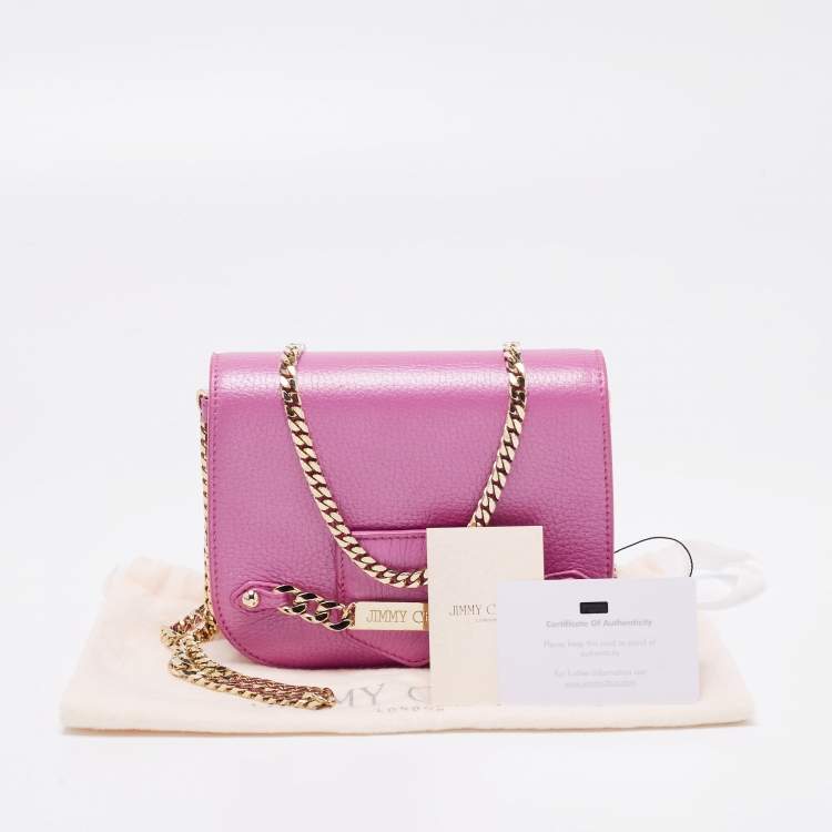 Pre Owned Jimmy Choo Pink Leather Shadow Chain Shoulder Bag