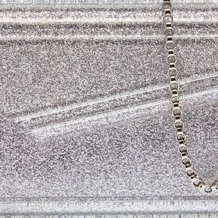 Pre Owned Jimmy Choo Silver Glitter Acrylic Candy Chain Clutch
