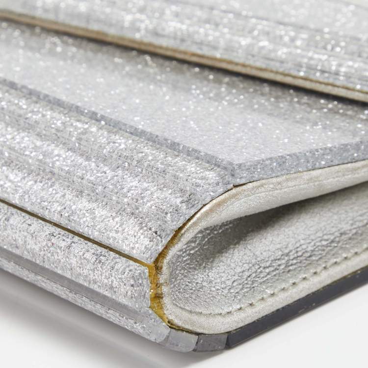 Pre Owned Jimmy Choo Silver Glitter Acrylic Candy Chain Clutch