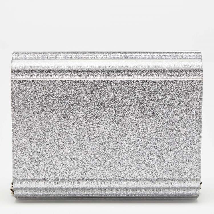 Pre Owned Jimmy Choo Silver Glitter Acrylic Candy Chain Clutch