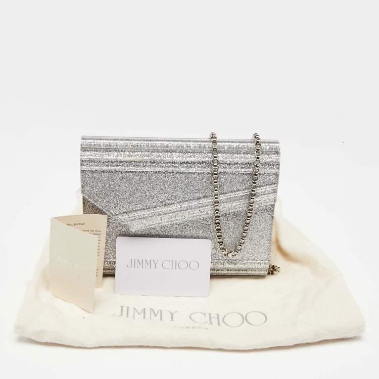 Pre Owned Jimmy Choo Silver Glitter Acrylic Candy Chain Clutch
