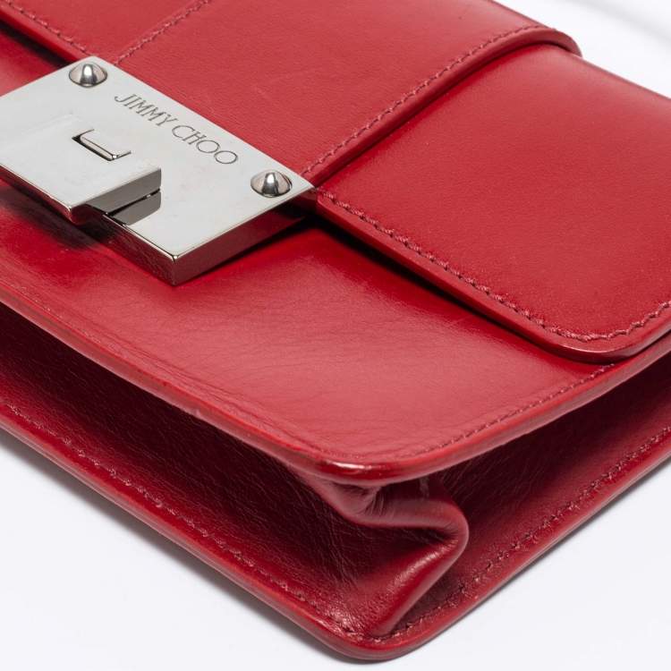 Pre Owned Jimmy Choo Red Leather Rebel Crossbody Bag
