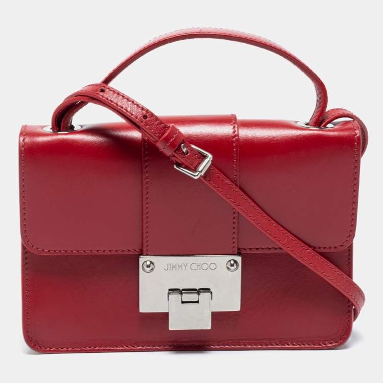 Pre Owned Jimmy Choo Red Leather Rebel Crossbody Bag